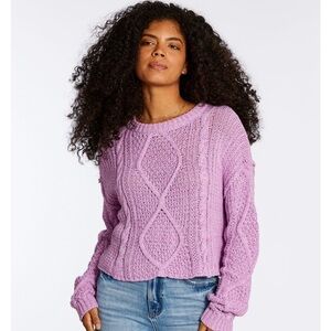 Uncharted Threads Heathered Cable Knit Cropped Sweater in Lavender XL